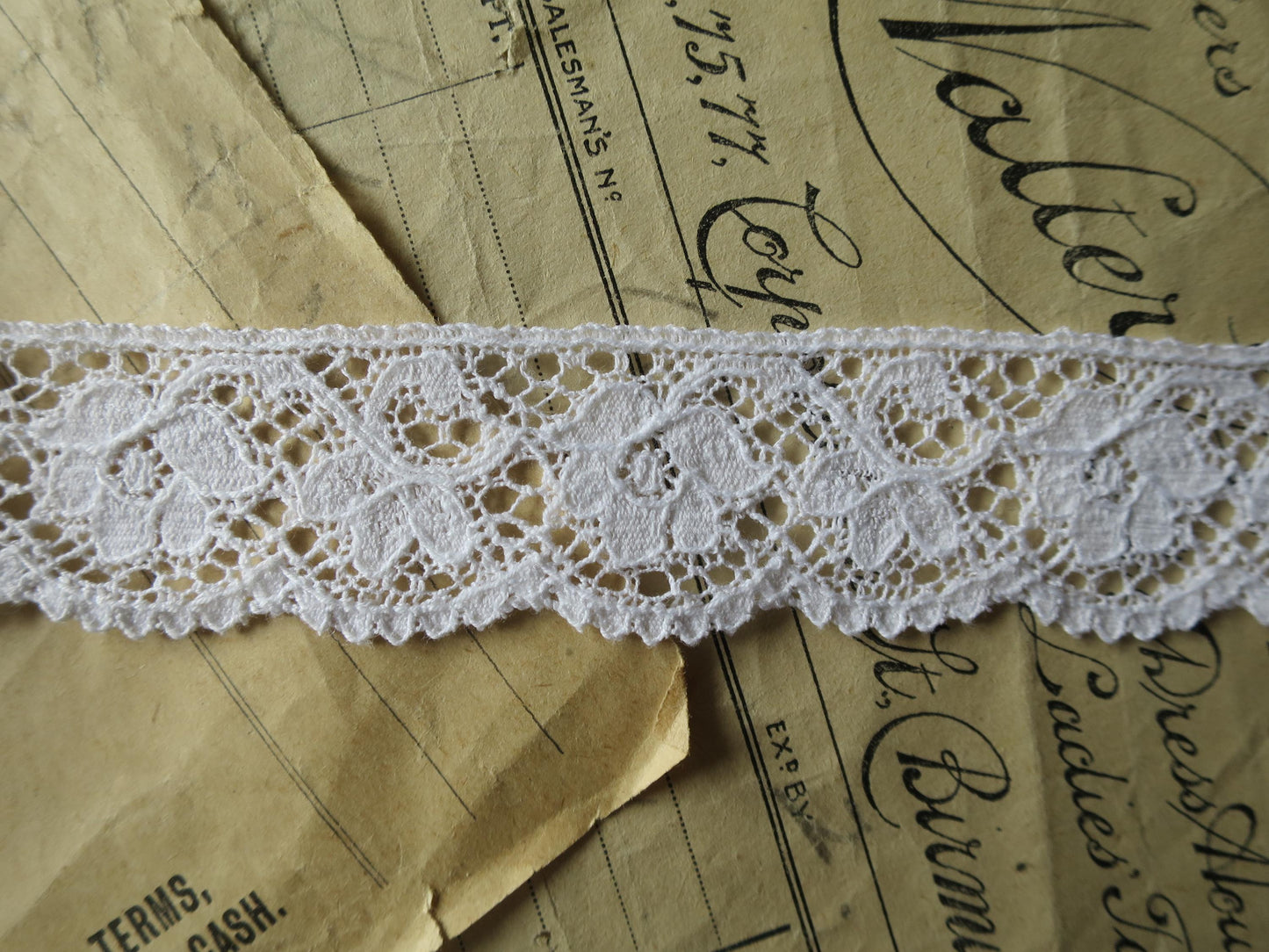 White English Nottingham Lace- Scalloped Raised Floral Guipure- 2.7 cm