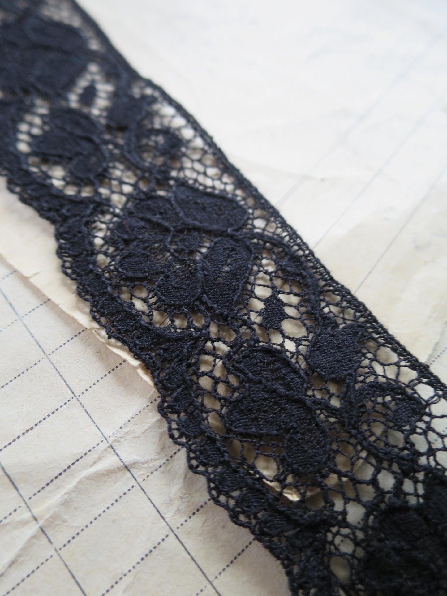 Black English Nottingham Lace- Scalloped Raised Floral Guipure- 3.5 cm
