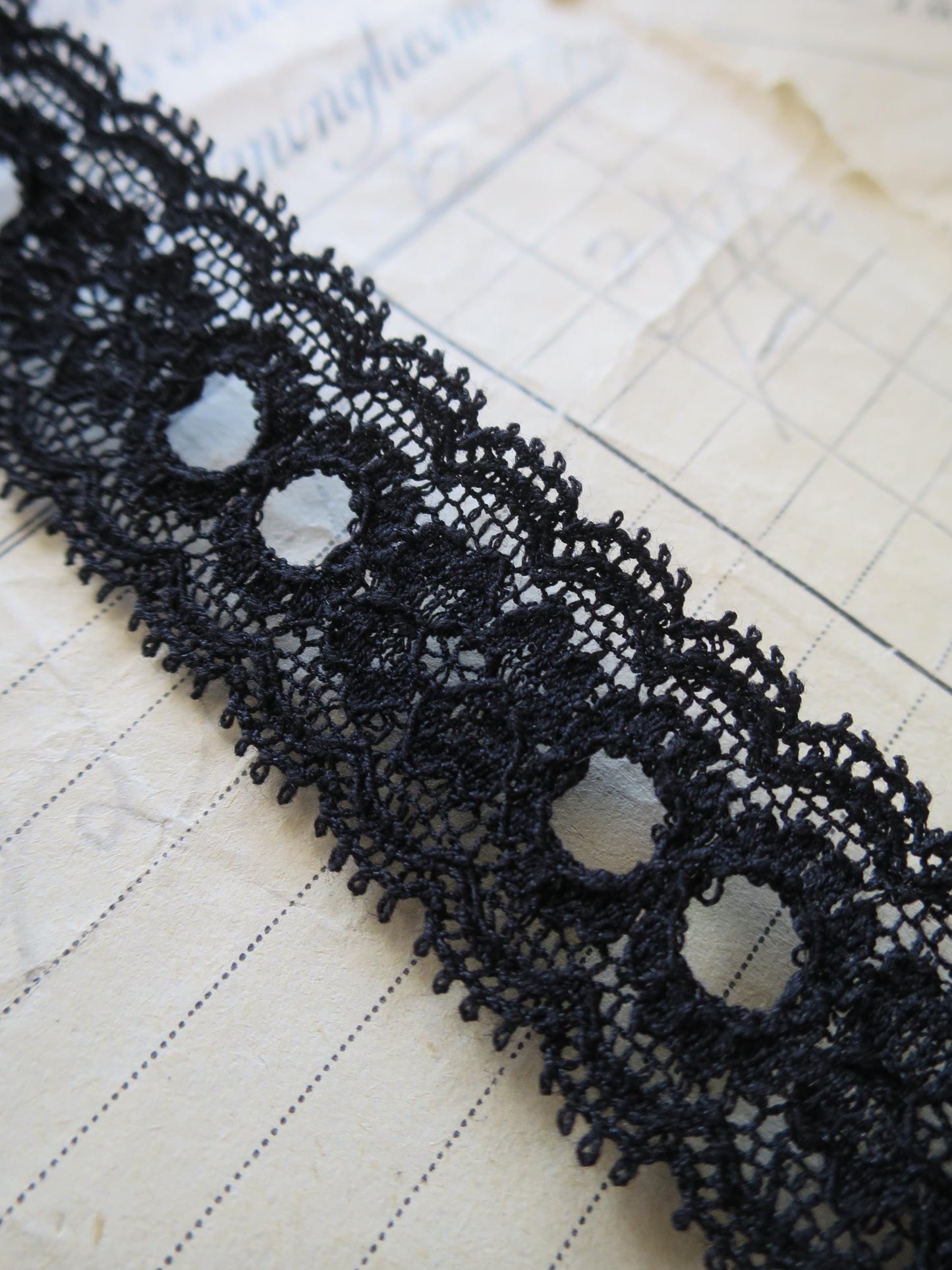 Black English Nottingham Lace- Frothy Double Eyelet- Galloon- 2.7 cm