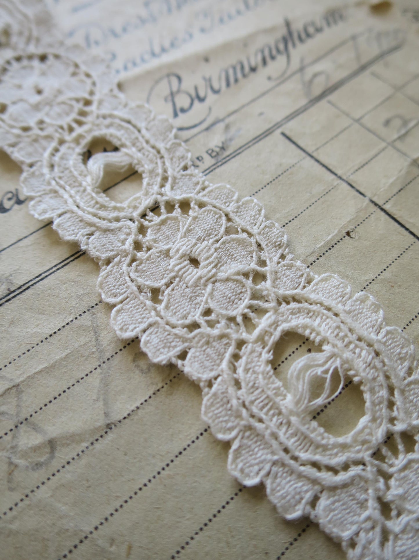 Ecru English Nottingham Lace- Floral Eyelet- Galloon- 2.7 cm