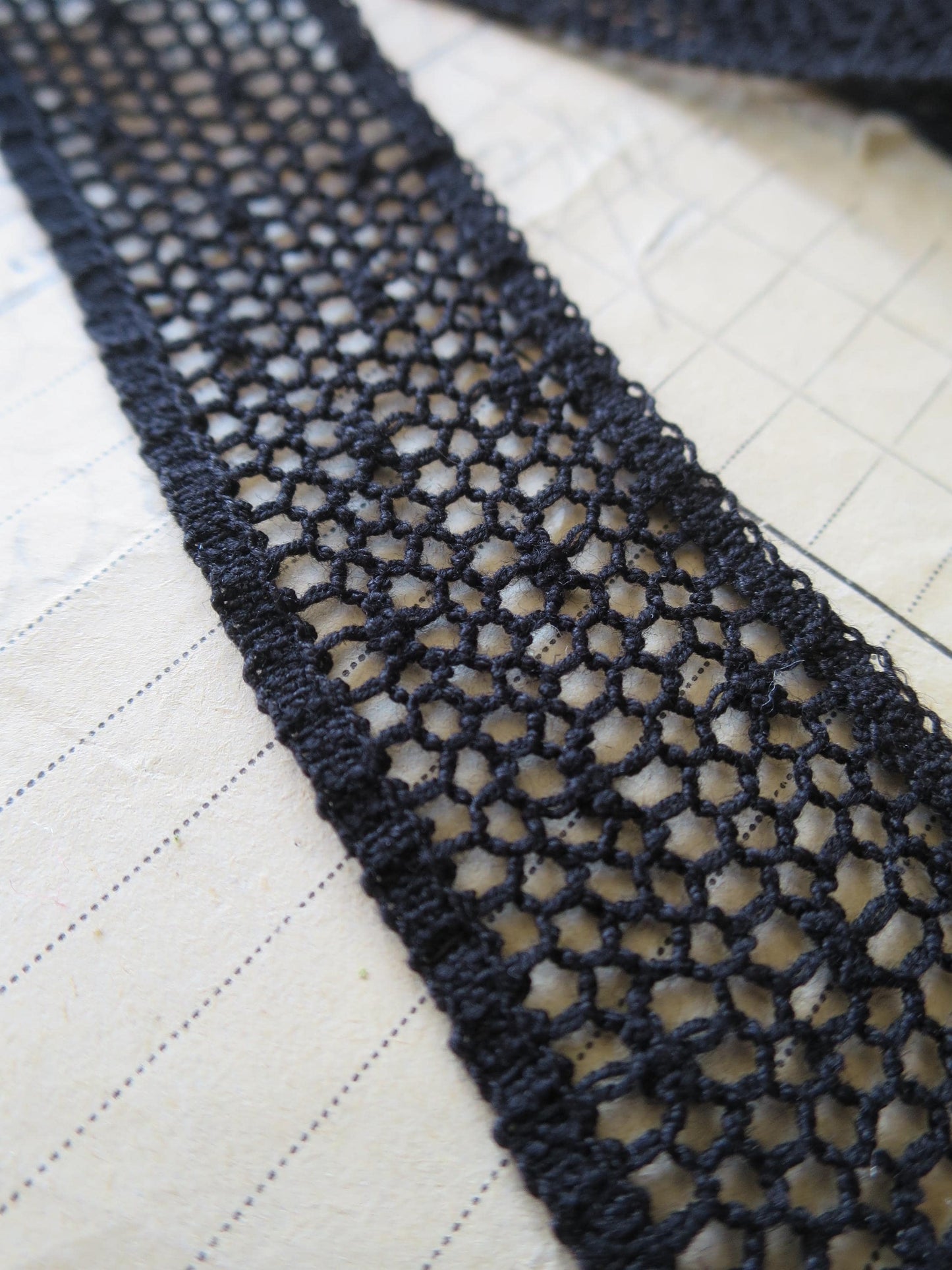 Black English Nottingham Cluny Lace- Polka Dot Net- Insertion- 3cm