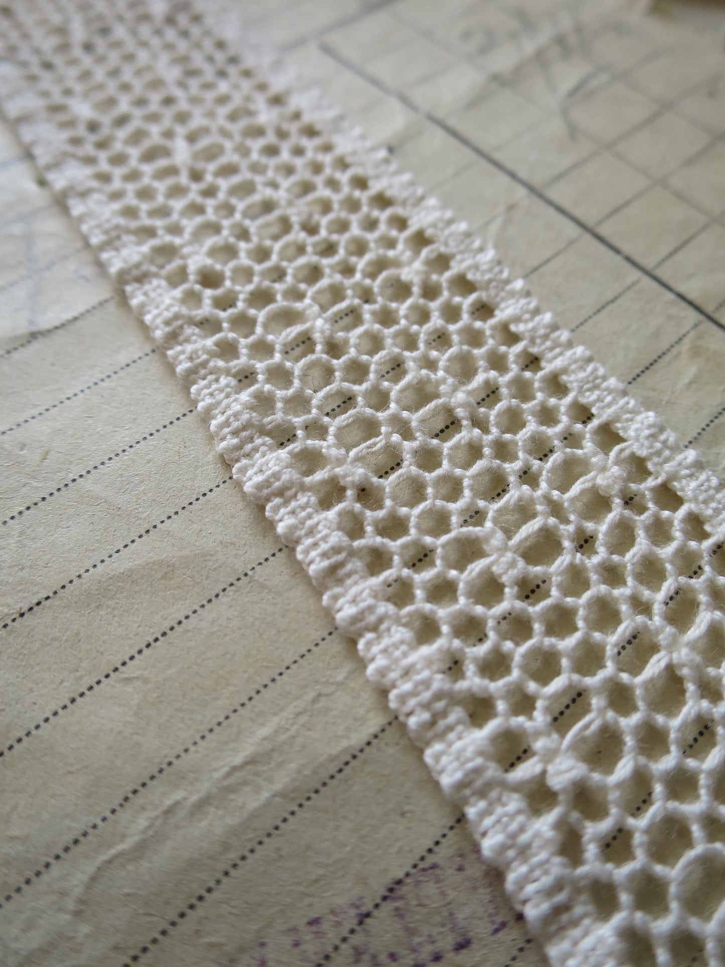 Ecru English Nottingham Cluny Lace- Polka Dot Net- Insertion- 3cm