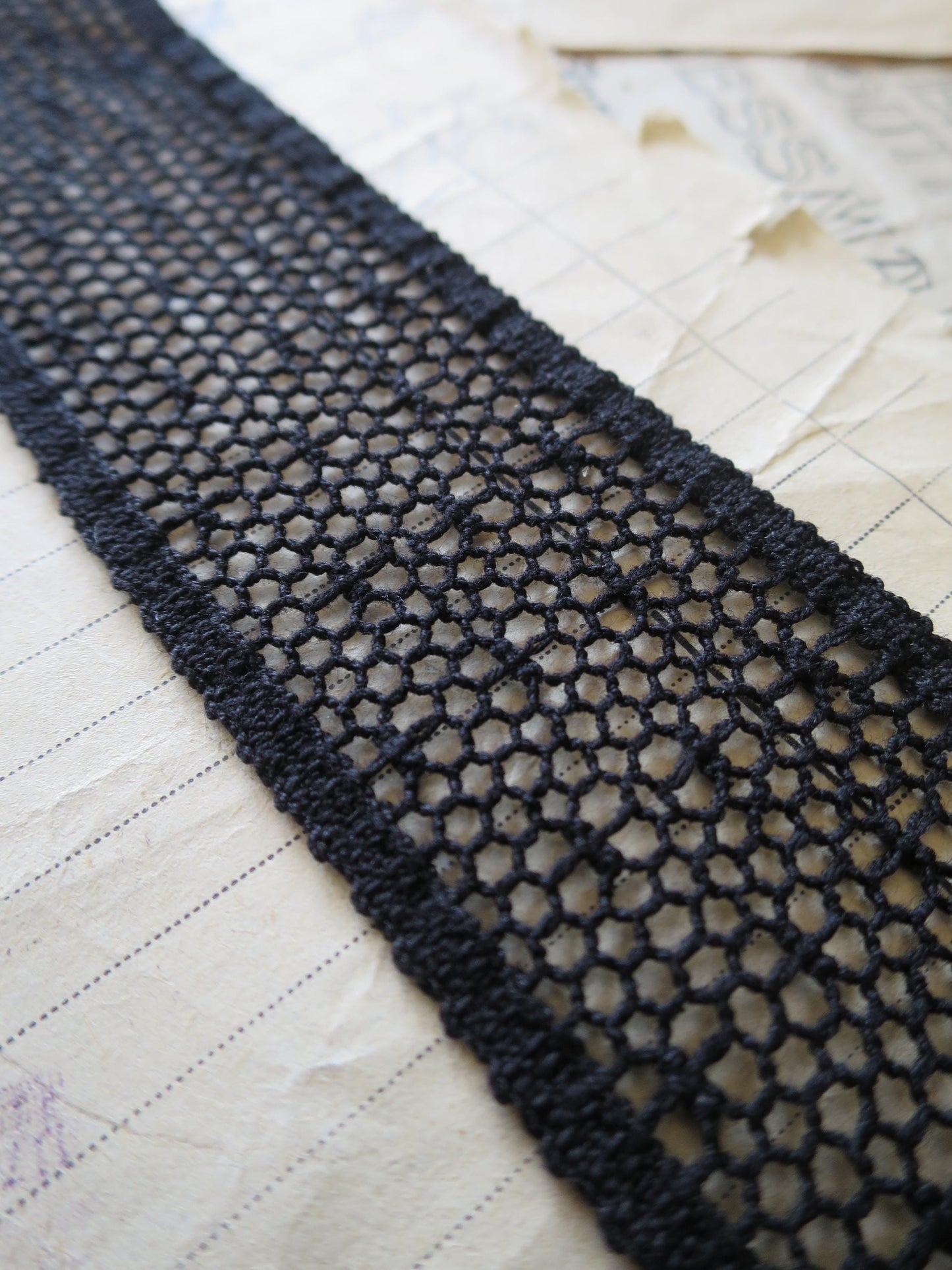 Black English Nottingham Cluny Lace- Polka Dot Net- Insertion- 3.8cm