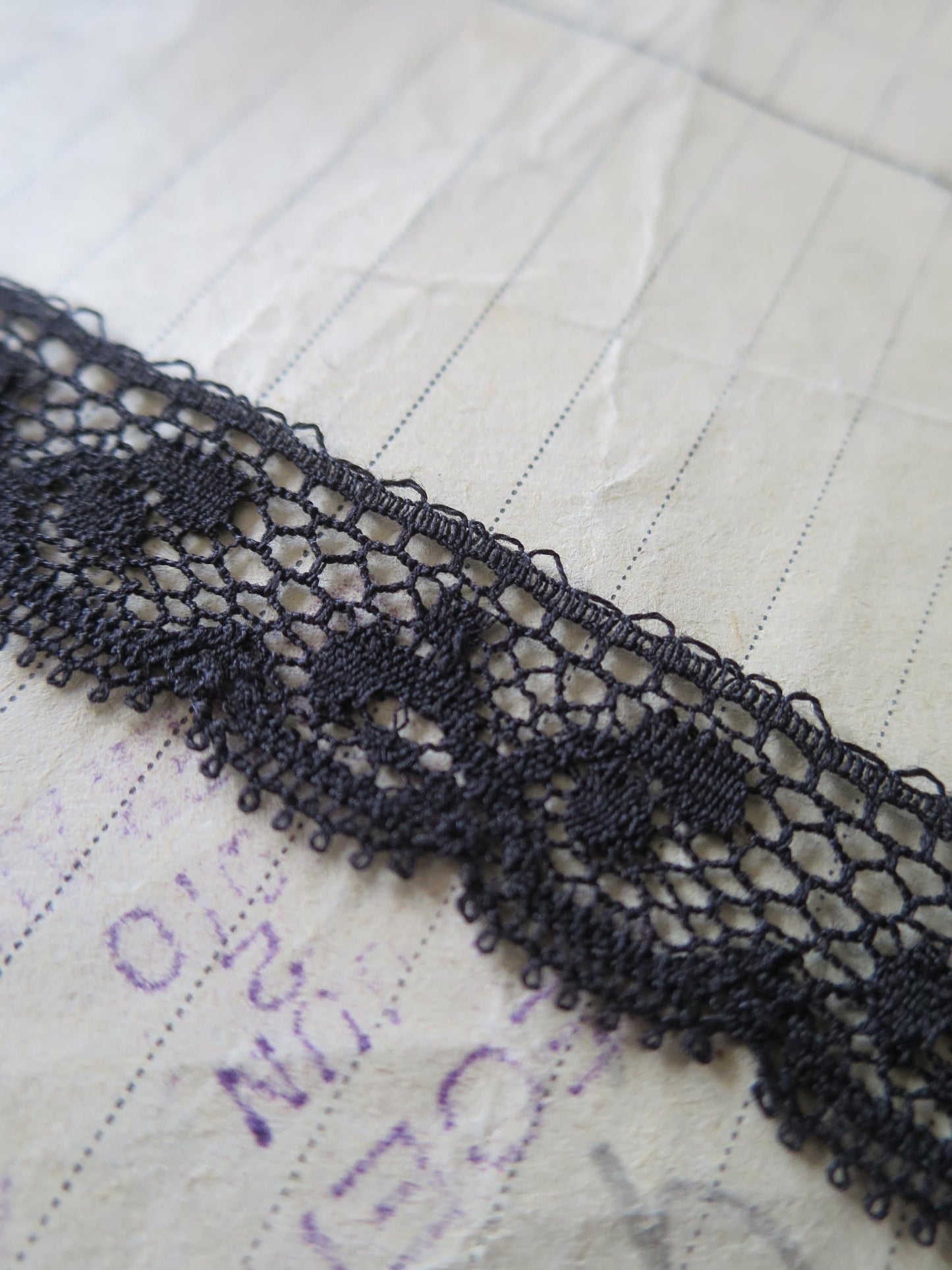 Black English Nottingham Lace- Valenciennes Foliage- 1.7cm