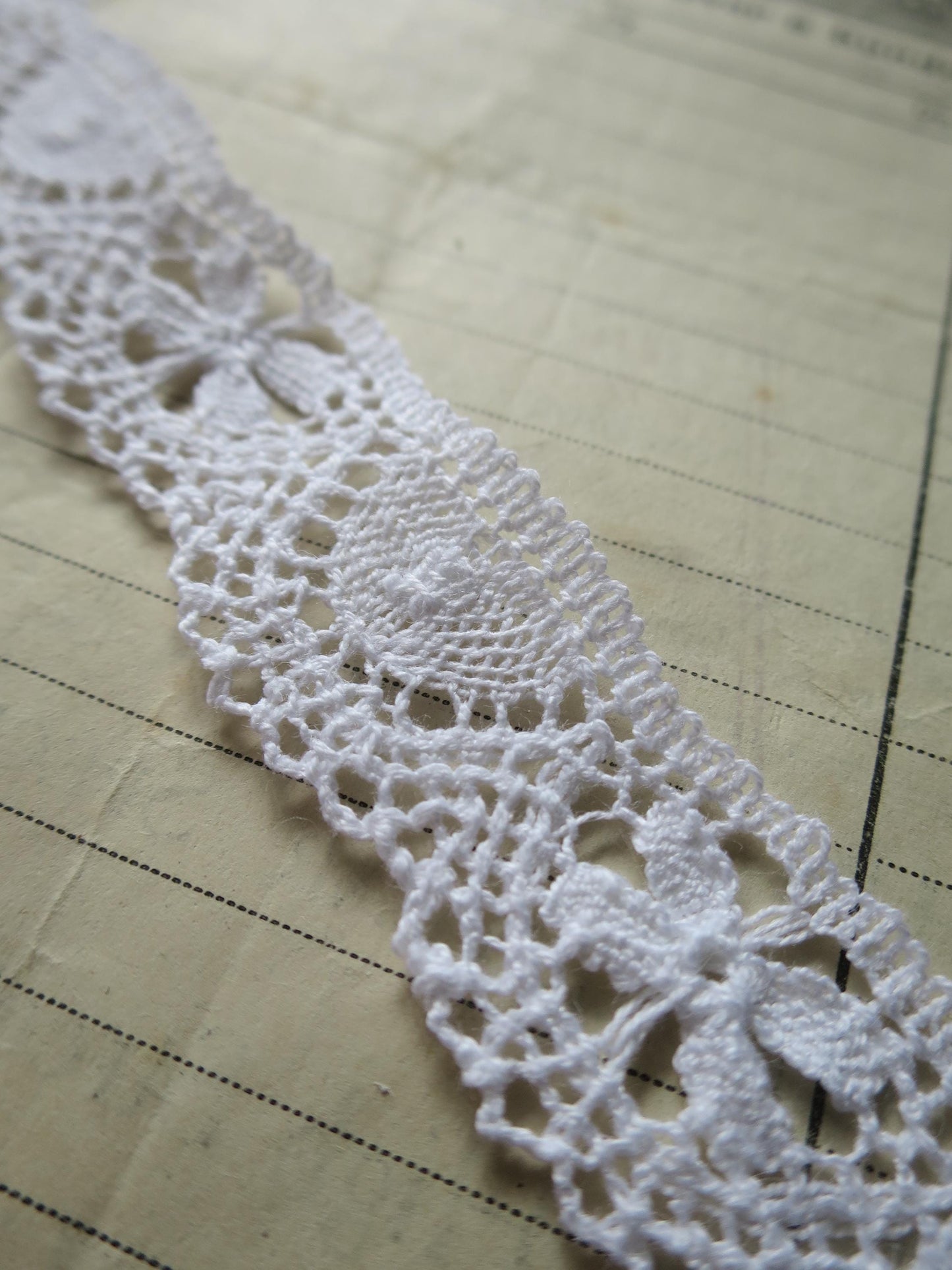 White English Nottingham Cluny Lace- Butterflies & Cartouches- 2.3 cm