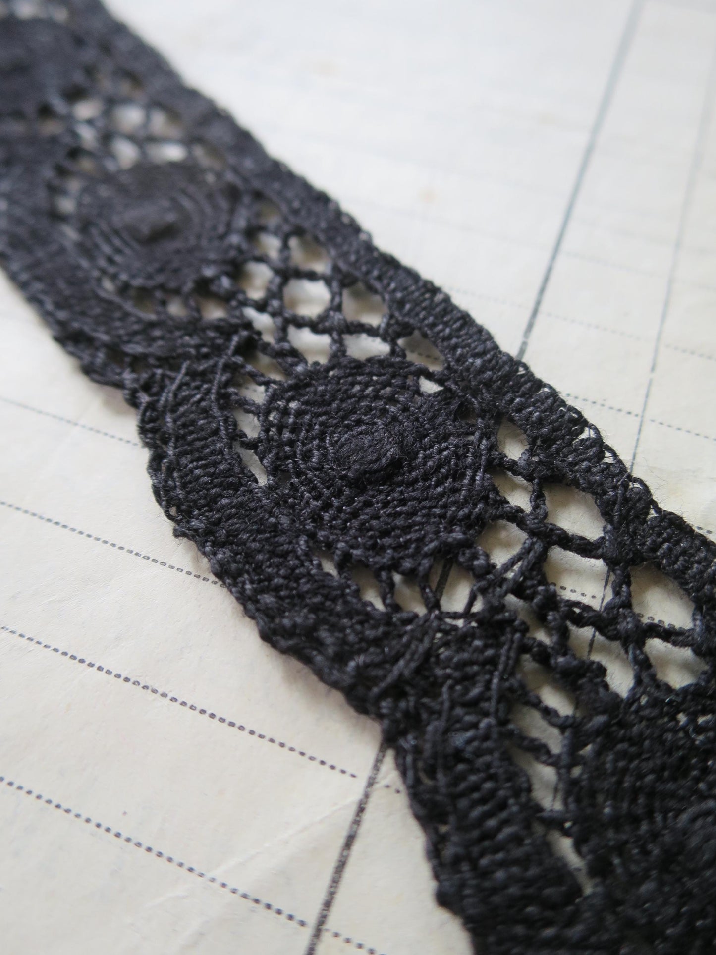 Black English Nottingham Cluny Lace- Torchon Circles- 3 cm