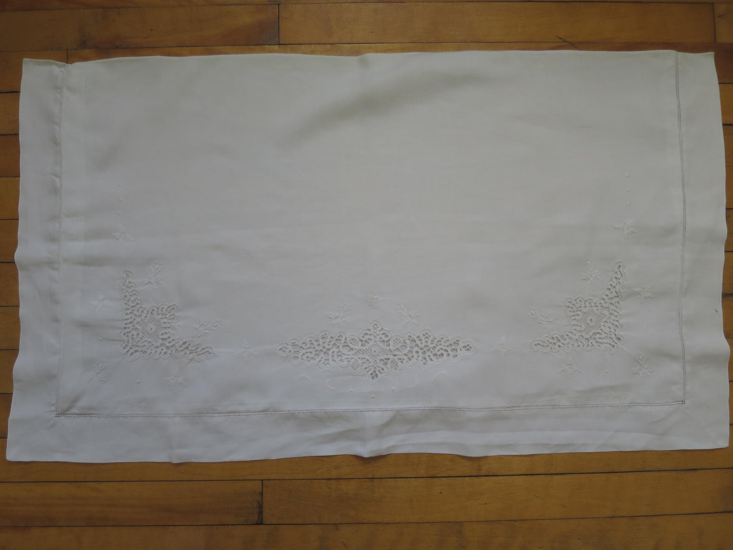 Antique Irish Linen Pair of Pillow Slips- Hand Embroidery & Bobbin Lace Inserts