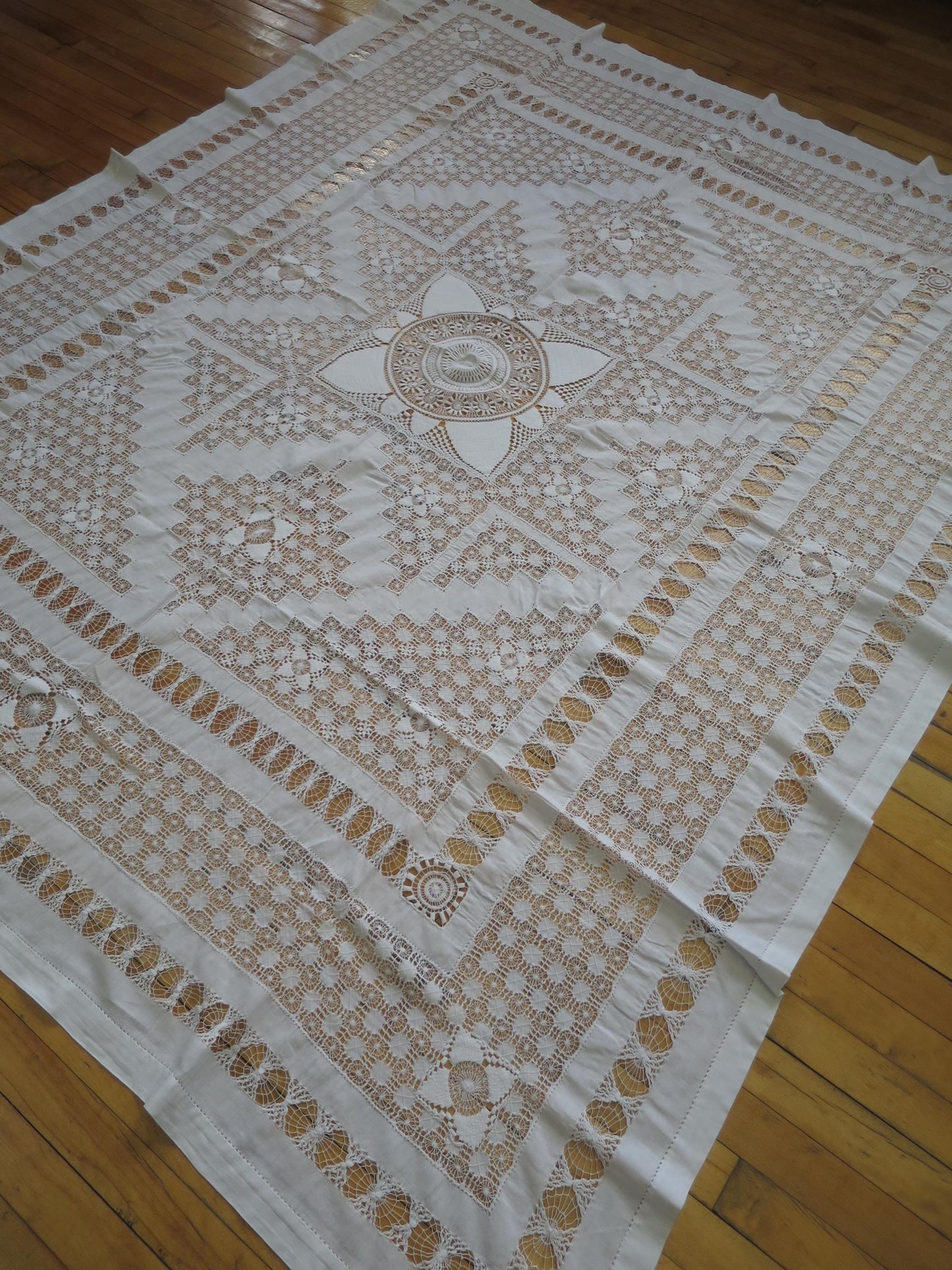 Antique Victorian Bedspread- Intricate Drawn Thread Work