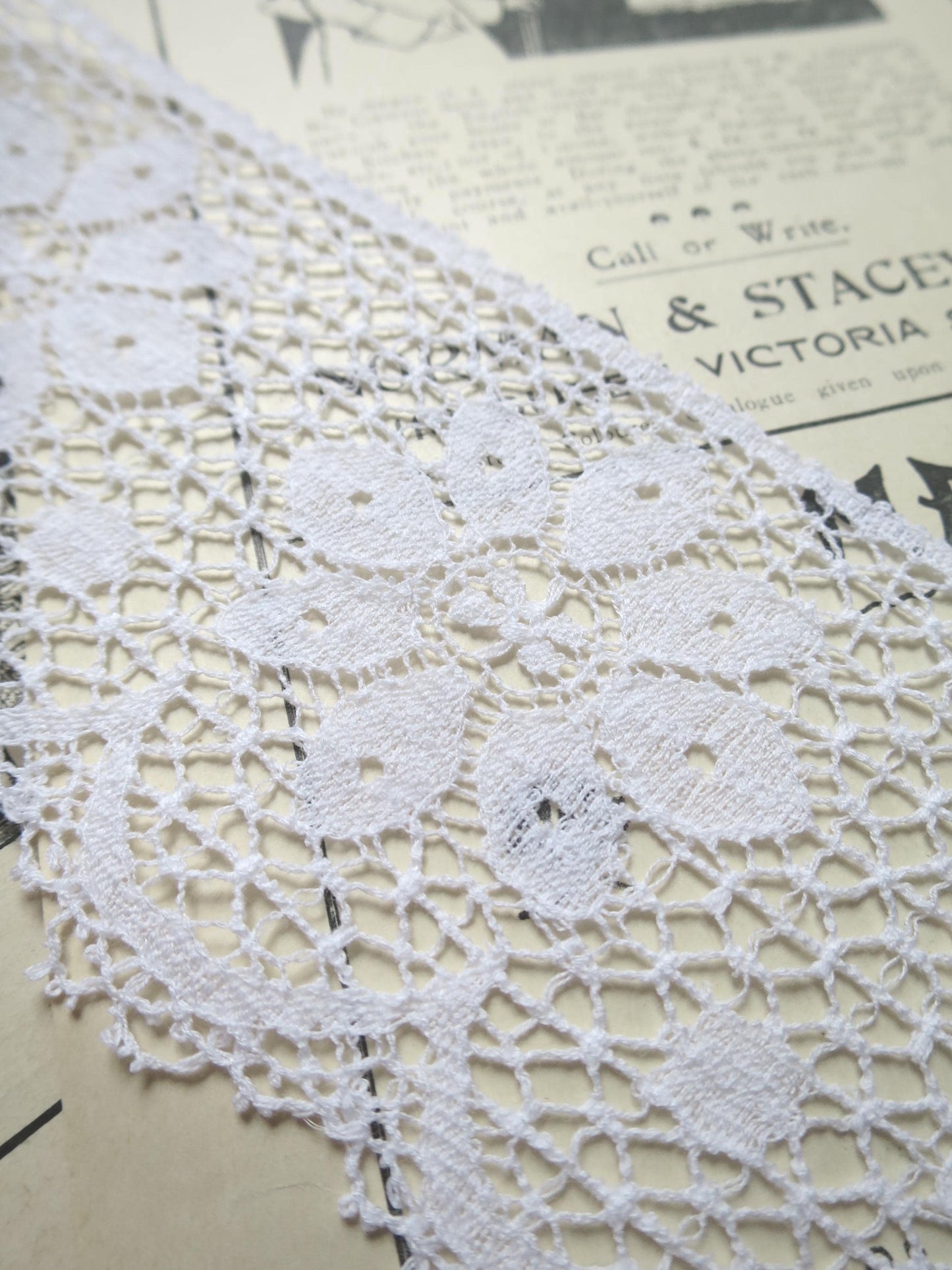 White English Nottingham Lace- Floral Flat Point Lace- 7.5 cm