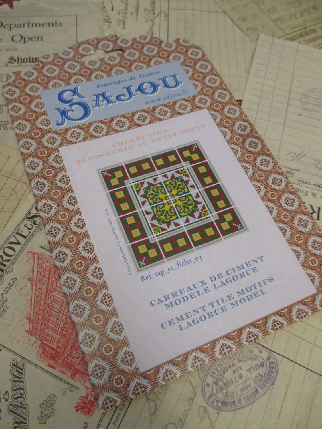 Sajou French Cement Tile Basketweave Needlepoint Tapestry Chart- Lagorce
