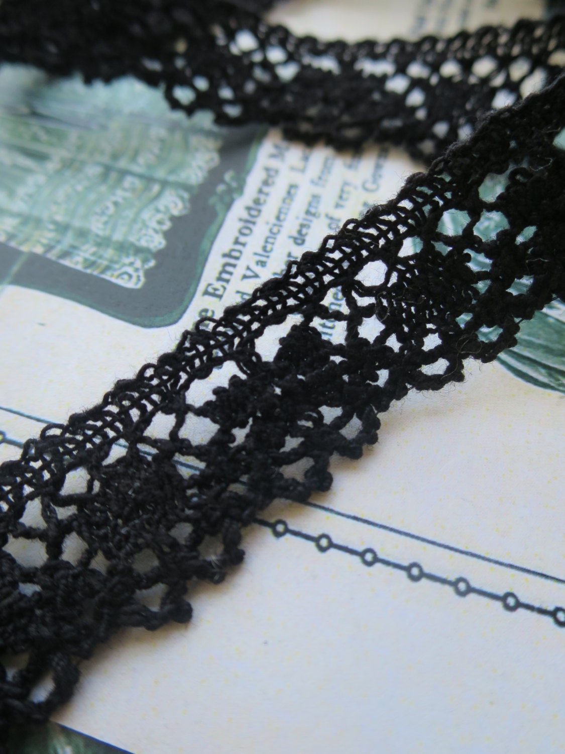 Black English Nottingham Cluny Lace- Traditional Torchon- 2 cm