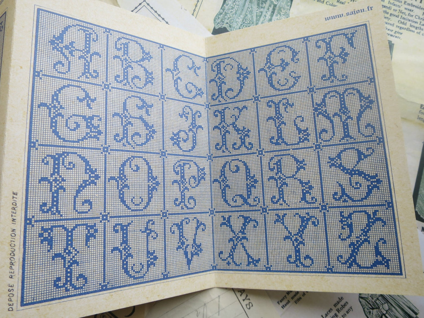 Sajou Green Cross Stitch Album 652- French Vintage Alphabets