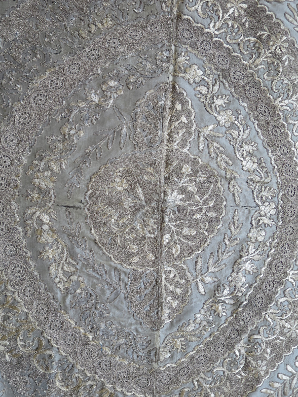 Large Scale 19th Century Indian Zardozi Openwork & Silk Embroidered Panel – 180x190cm