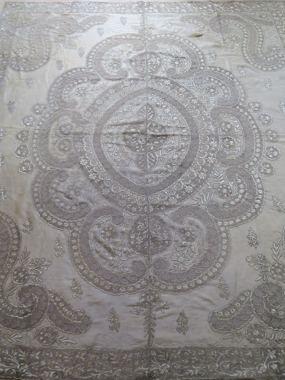 Large Scale 19th Century Indian Zardozi Openwork & Silk Embroidered Panel – 180x190cm