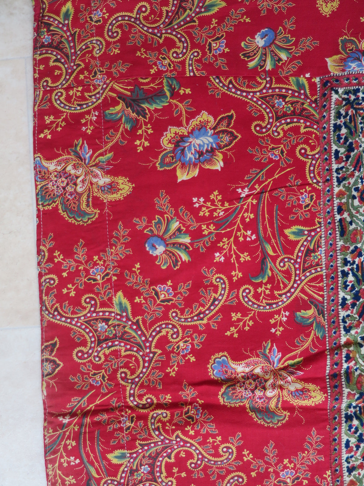 Chintz border framing the wool challis shawl front