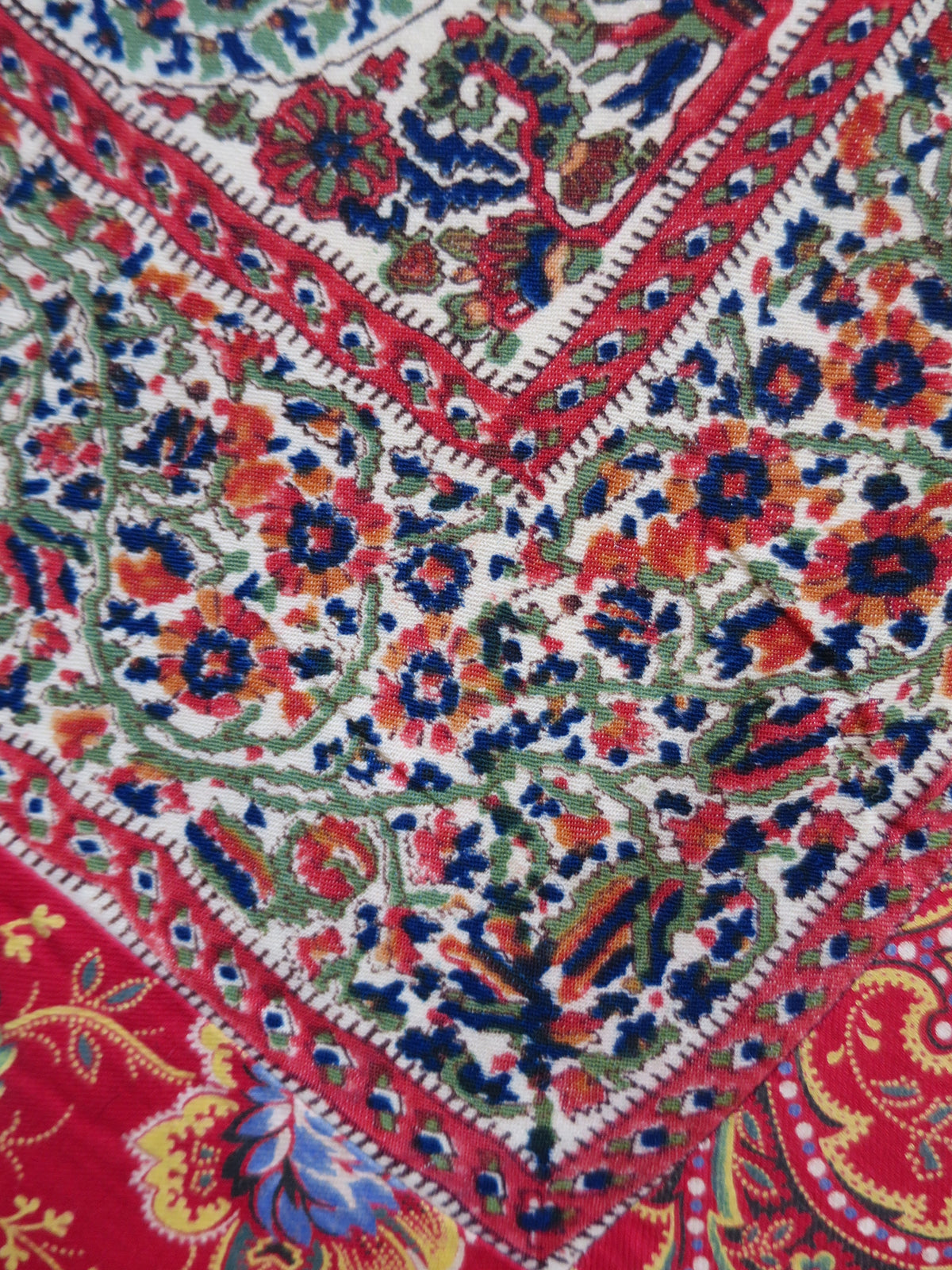 Corner detail of the printed wool challis shawl