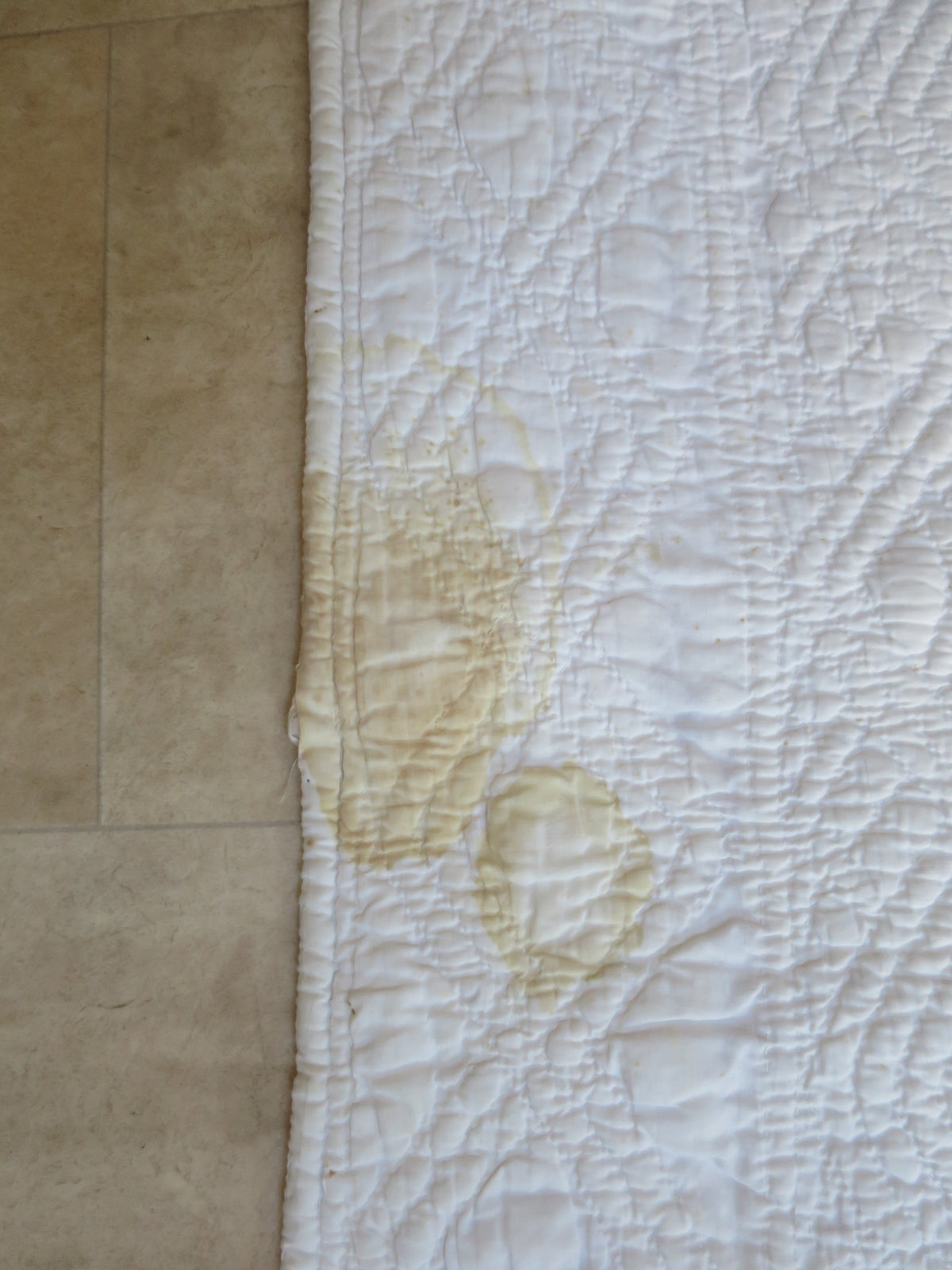 Mark at the edge of the quilted border on the white reverse