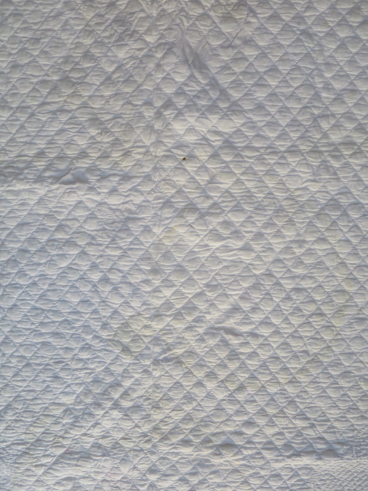 Faint storage marks on the hand-quilted white reverse of the French quilt
