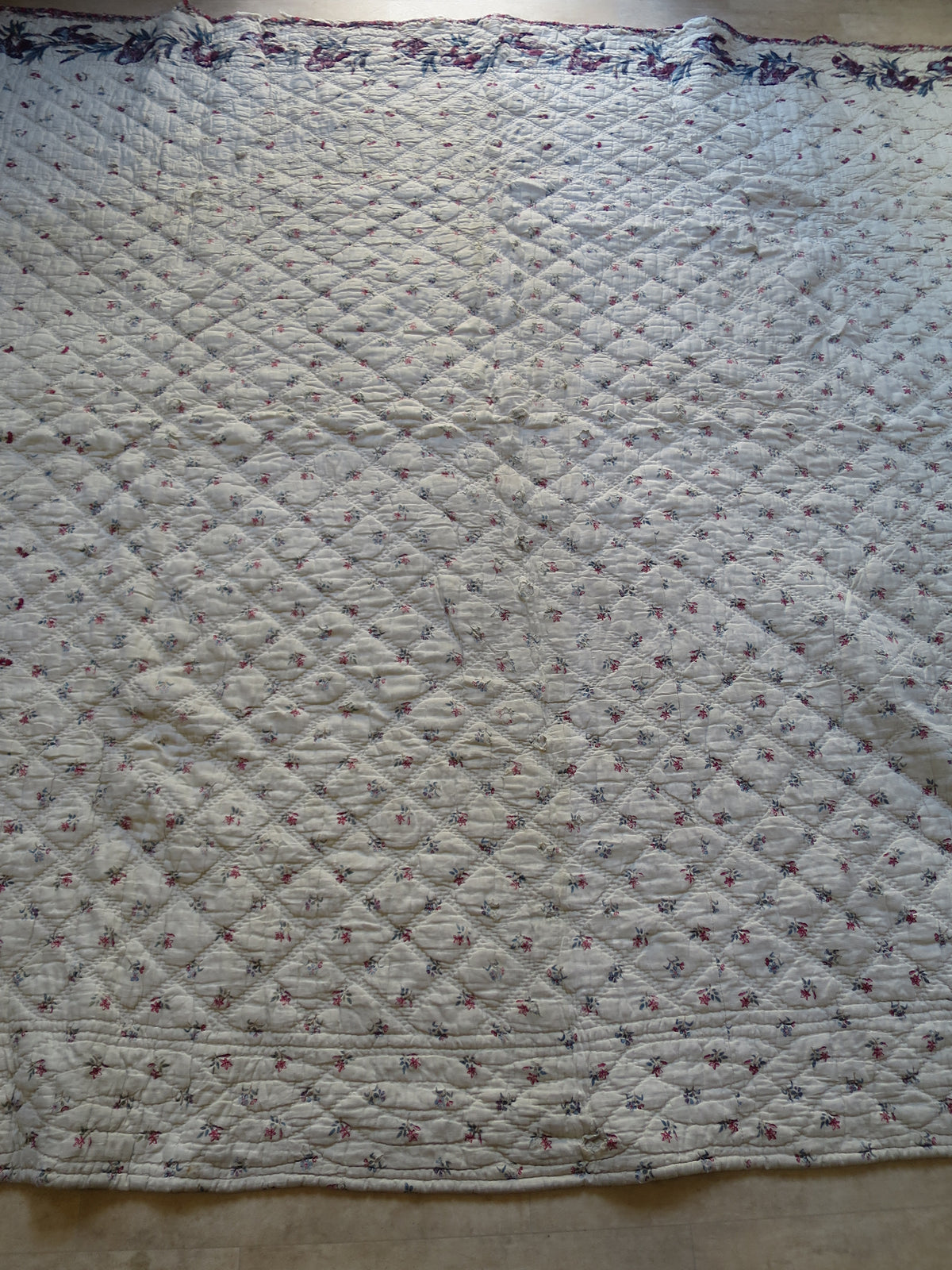 Late 18th-Century French Provençal Quilt with Block-Printed Iris Border