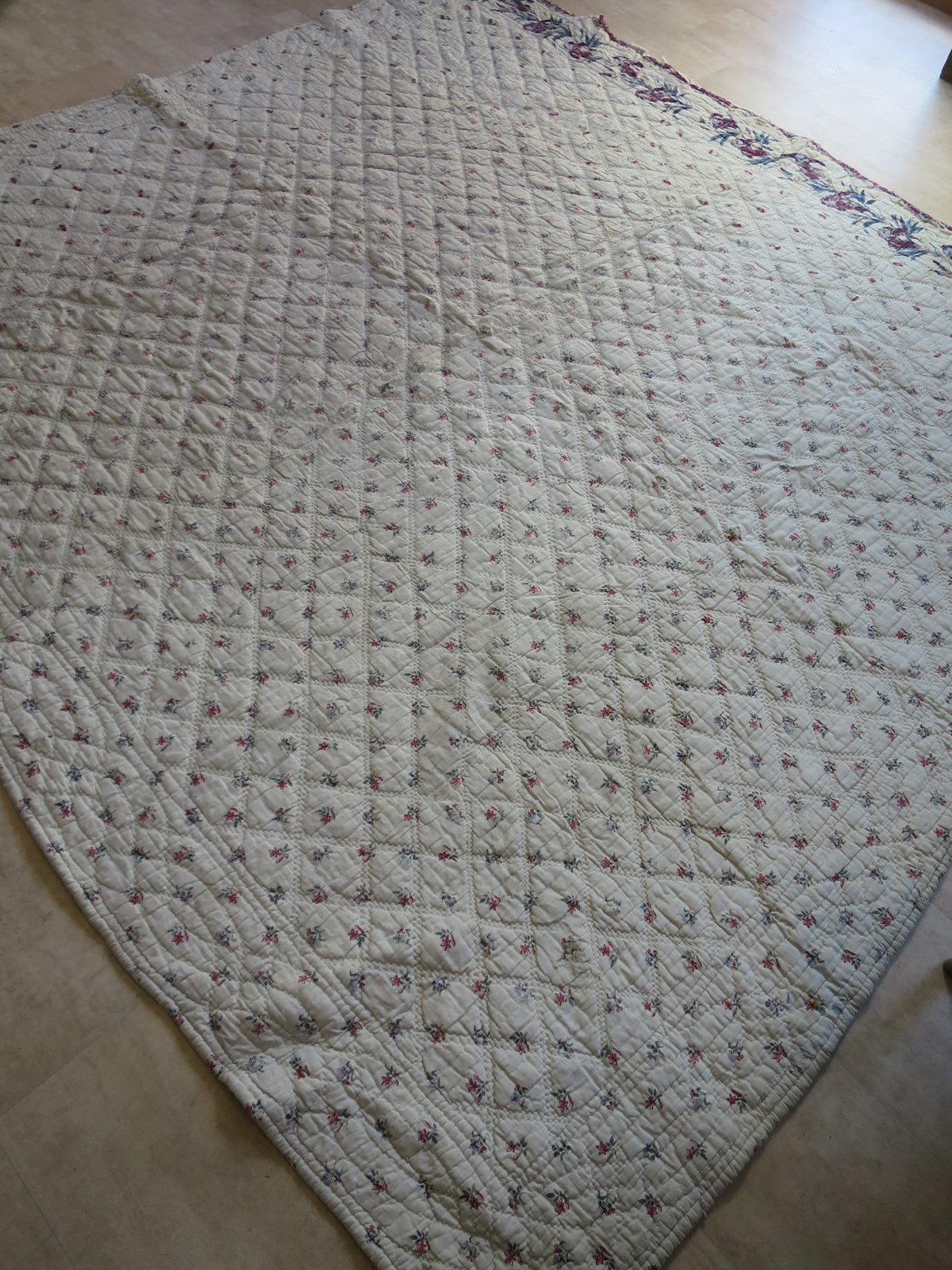 Late 18th-Century French Provençal Quilt with Block-Printed Iris Border