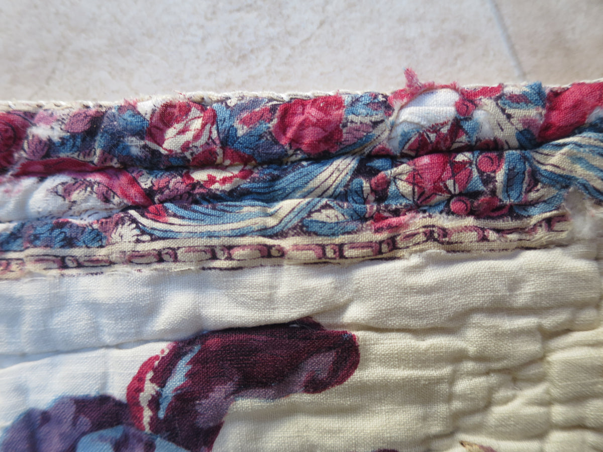 Late 18th-Century French Provençal Quilt with Block-Printed Iris Border