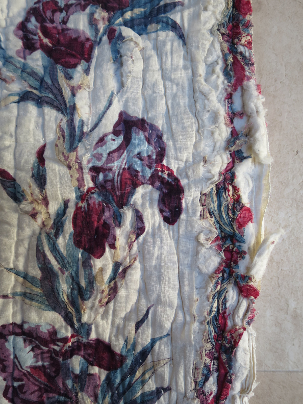 Late 18th-Century French Provençal Quilt with Block-Printed Iris Border