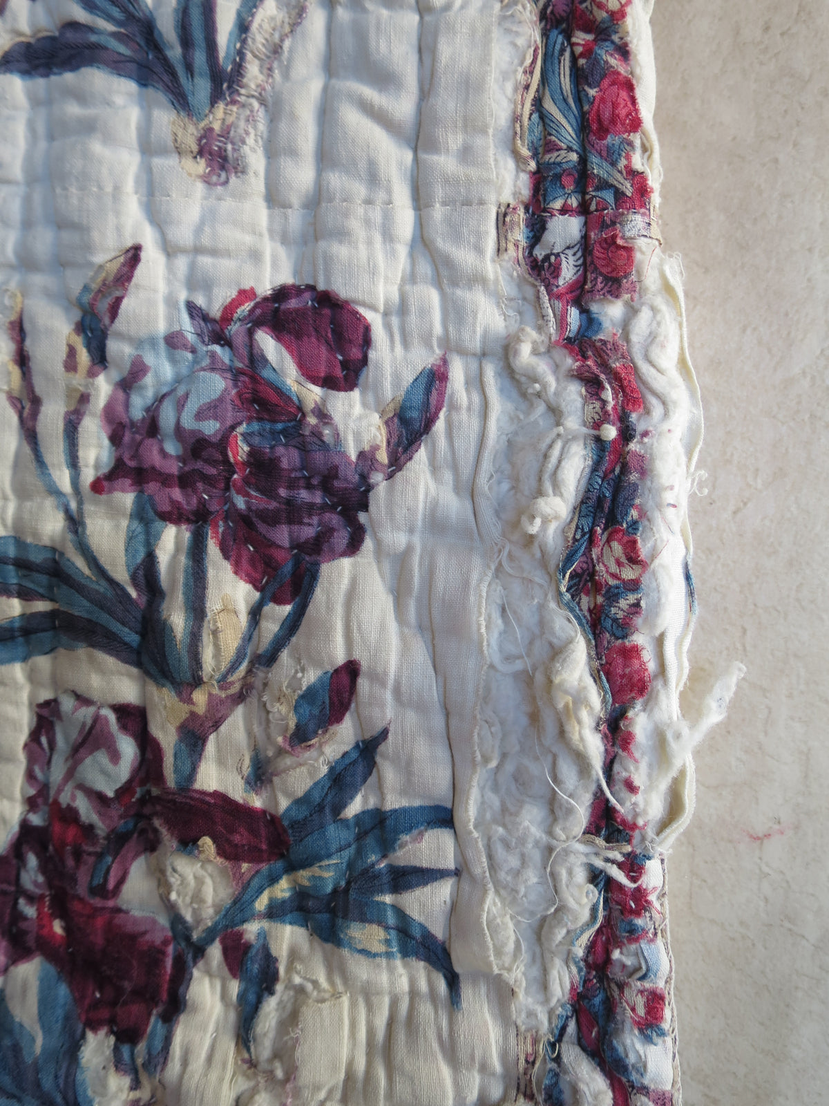 Late 18th-Century French Provençal Quilt with Block-Printed Iris Border