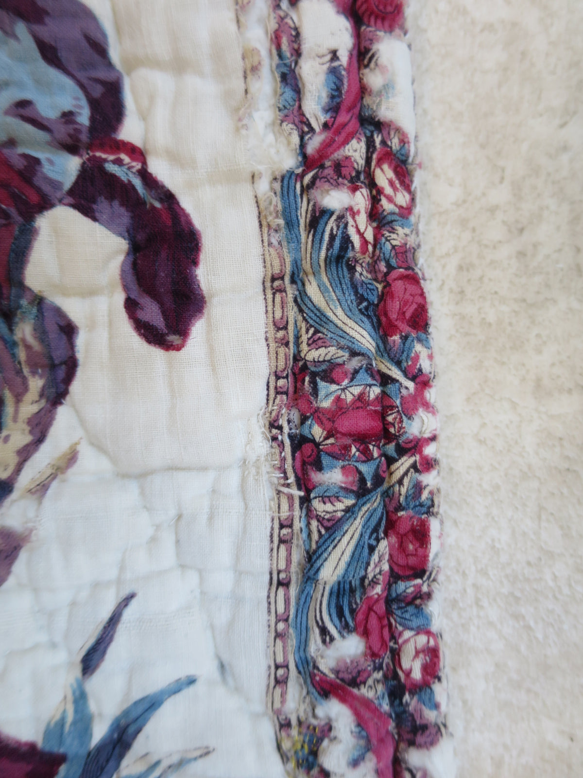 Late 18th-Century French Provençal Quilt with Block-Printed Iris Border