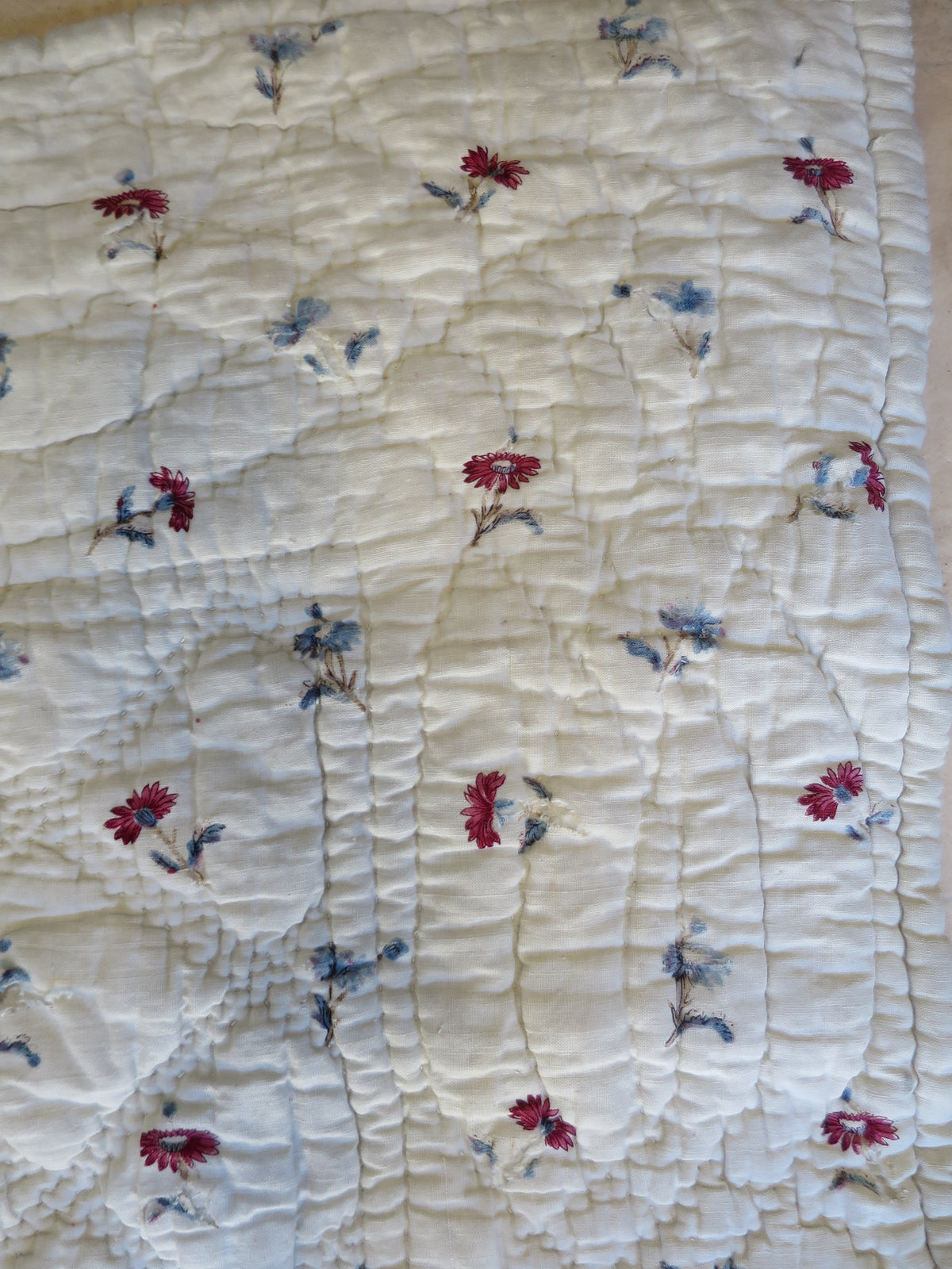 Late 18th-Century French Provençal Quilt with Block-Printed Iris Border