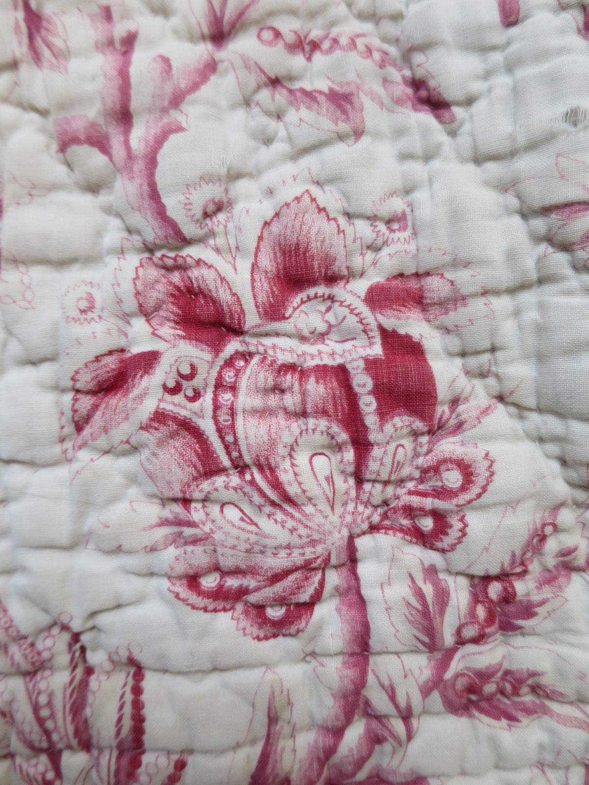 Detail of the woodblock-printed madder chintz print