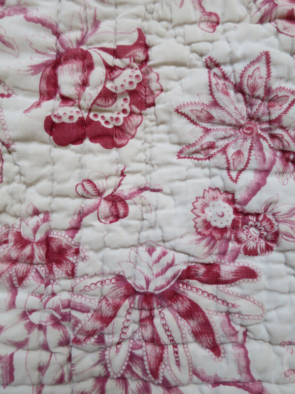 Detail of the woodblock-printed madder chintz print