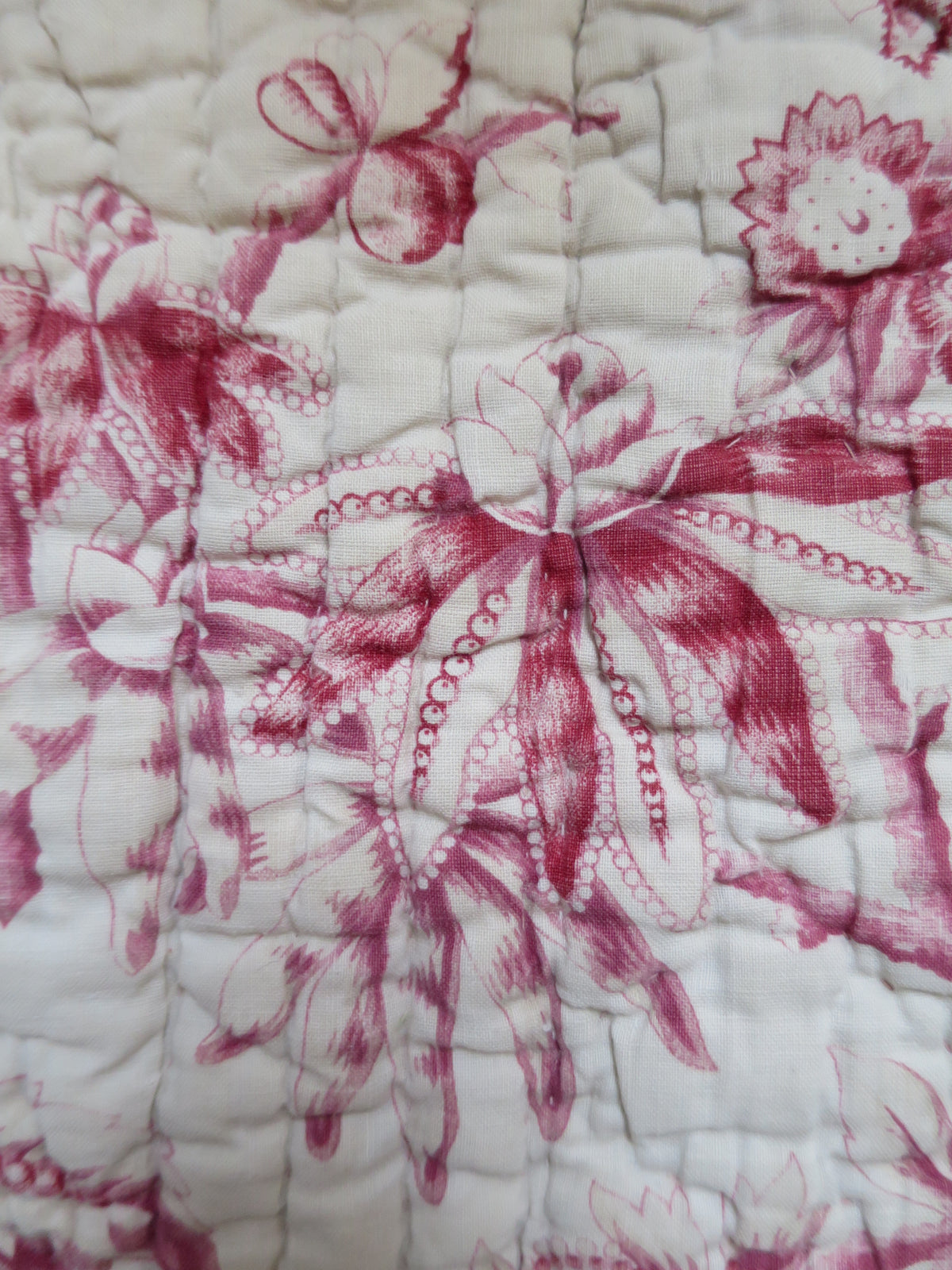 Detail of the woodblock-printed madder chintz print