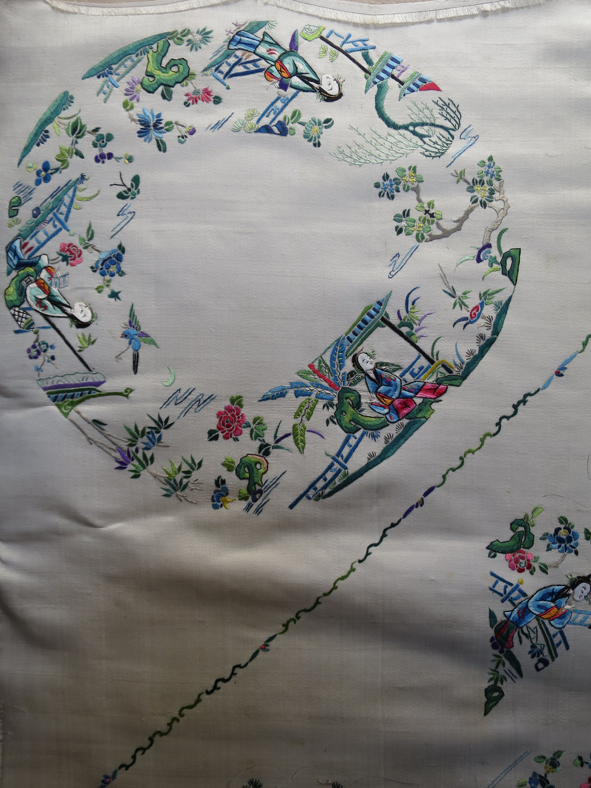 Uncut Chinese Silk Embroidery Sleeve Panel, Chang Fa Workshop, c. 1900–1920