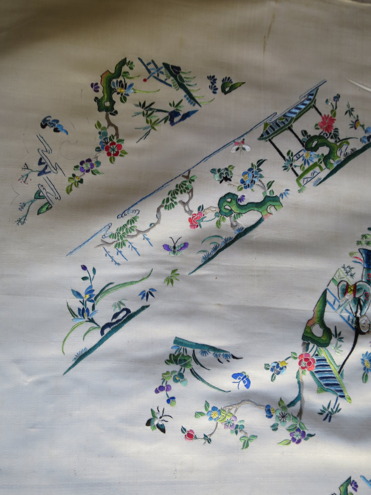 Uncut Chinese Silk Embroidery Sleeve Panel, Chang Fa Workshop, c. 1900–1920