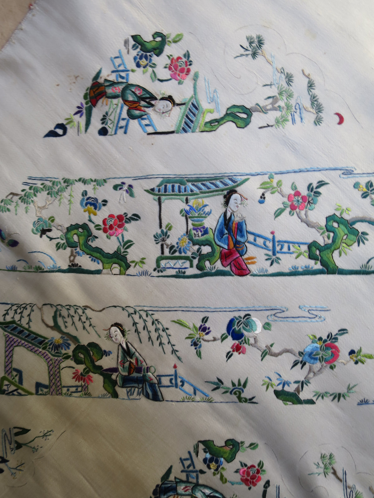 Uncut Chinese Silk Embroidery Sleeve Panel, Chang Fa Workshop, c. 1900–1920