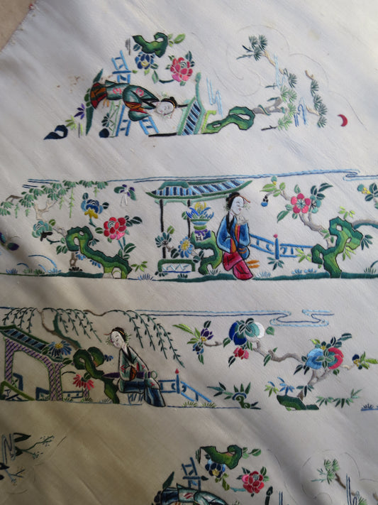 Uncut Chinese Silk Embroidery Sleeve Panel, Chang Fa Workshop, c. 1900–1920