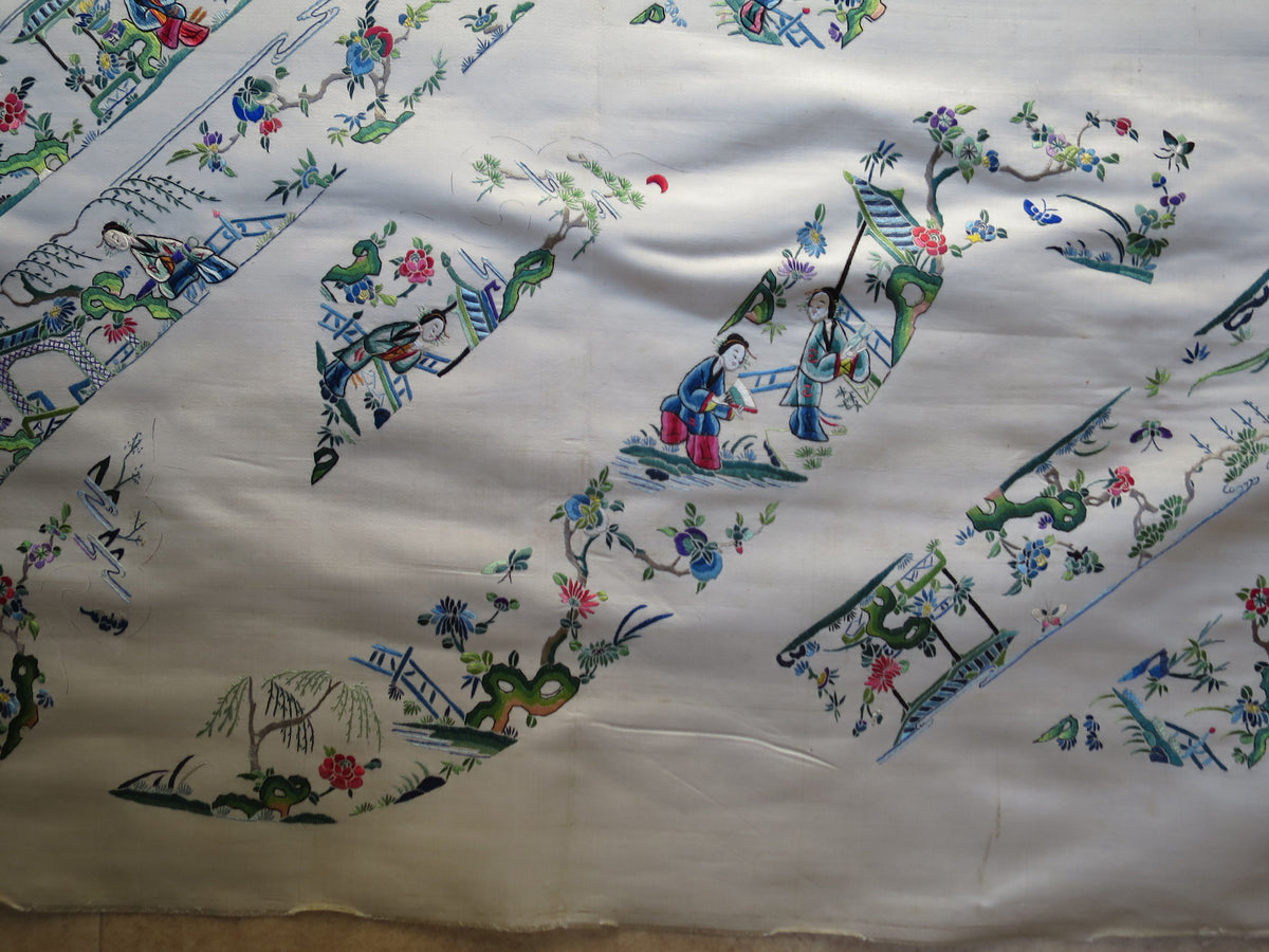 Uncut Chinese Silk Embroidery Sleeve Panel, Chang Fa Workshop, c. 1900–1920