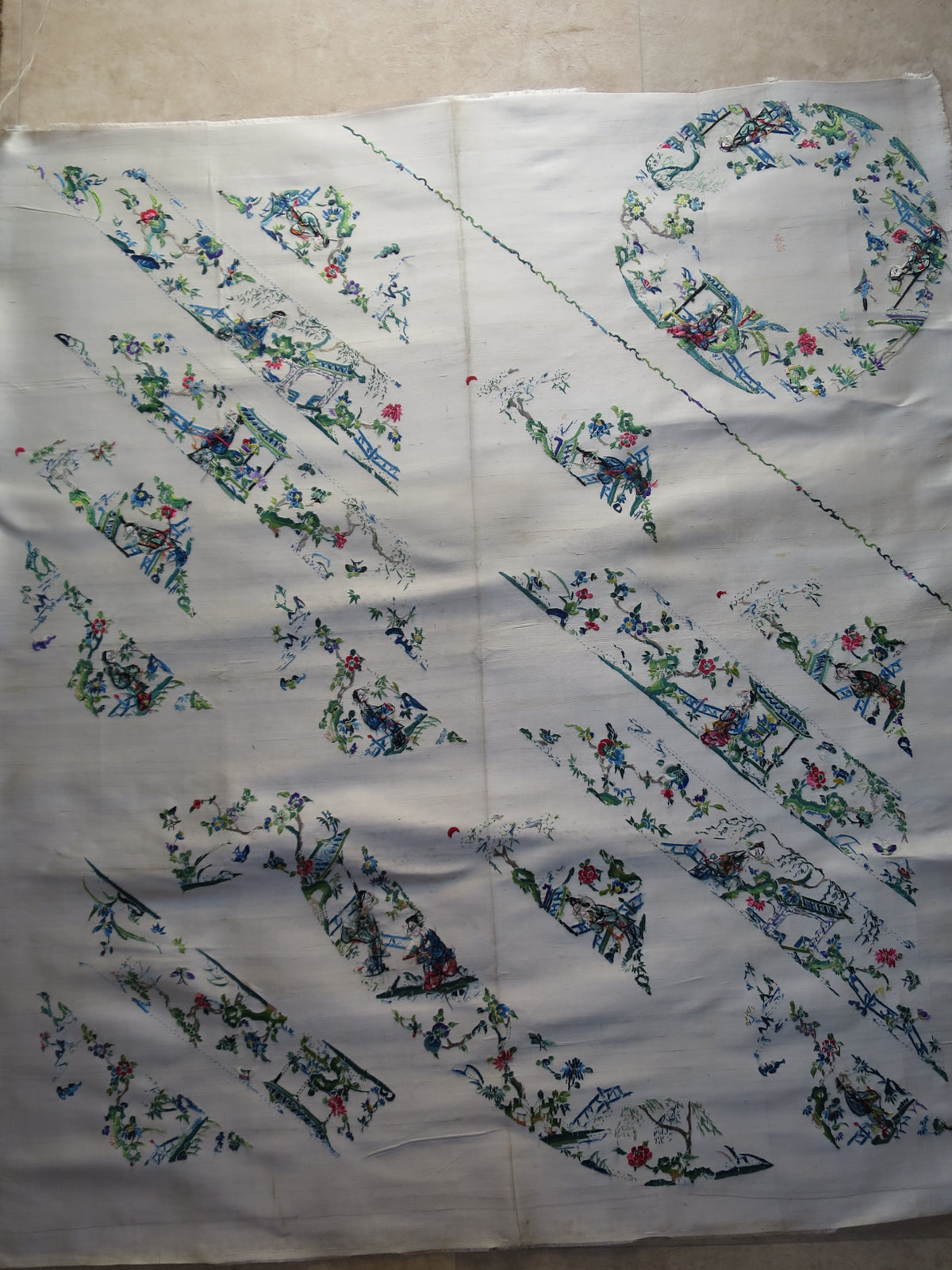 Uncut Chinese Silk Embroidery Sleeve Panel, Chang Fa Workshop, c. 1900–1920