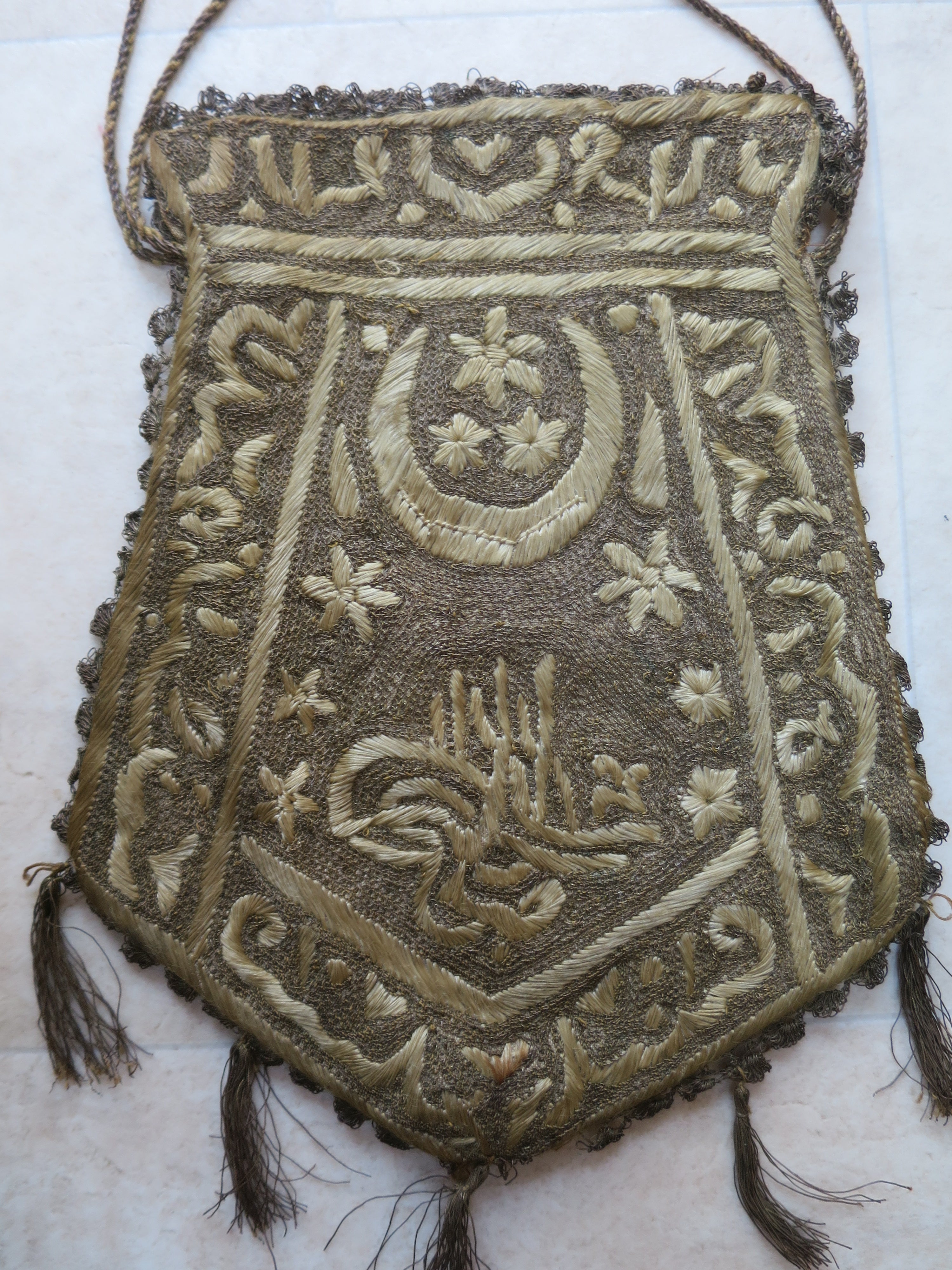 Ottoman Tughra Ceremonial Pouch with Maraş Embroidery & Metallic Needle Lace, c. 1880–1900