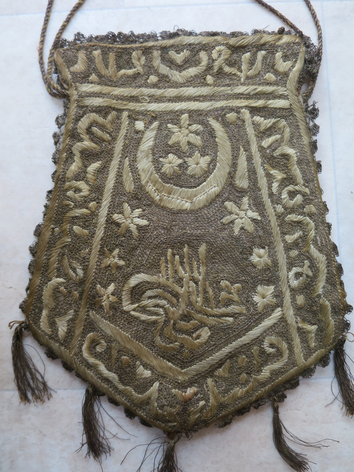 Ottoman Tughra Ceremonial Pouch with Maraş Embroidery & Metallic Needle Lace, c. 1880–1900