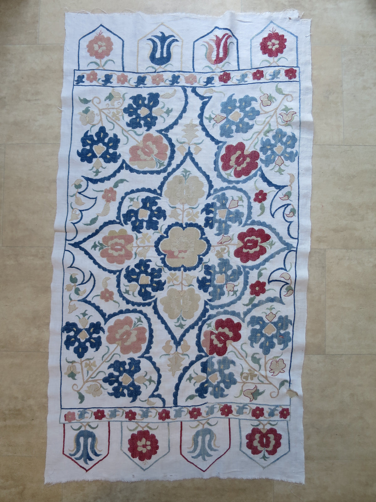 Ottoman Turkish Embroidered Linen Panel, Late 19th Century