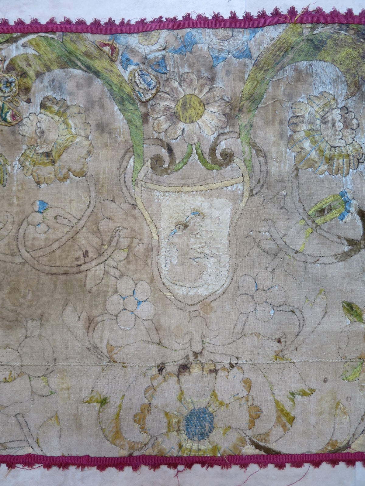 Madonna and Child Silk Work Panel, c. 1600–1650, with Historic Passementerie Repairs