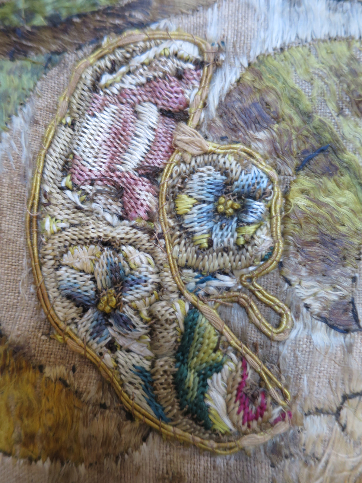 Madonna and Child Silk Work Panel, c. 1600–1650, with Historic Passementerie Repairs