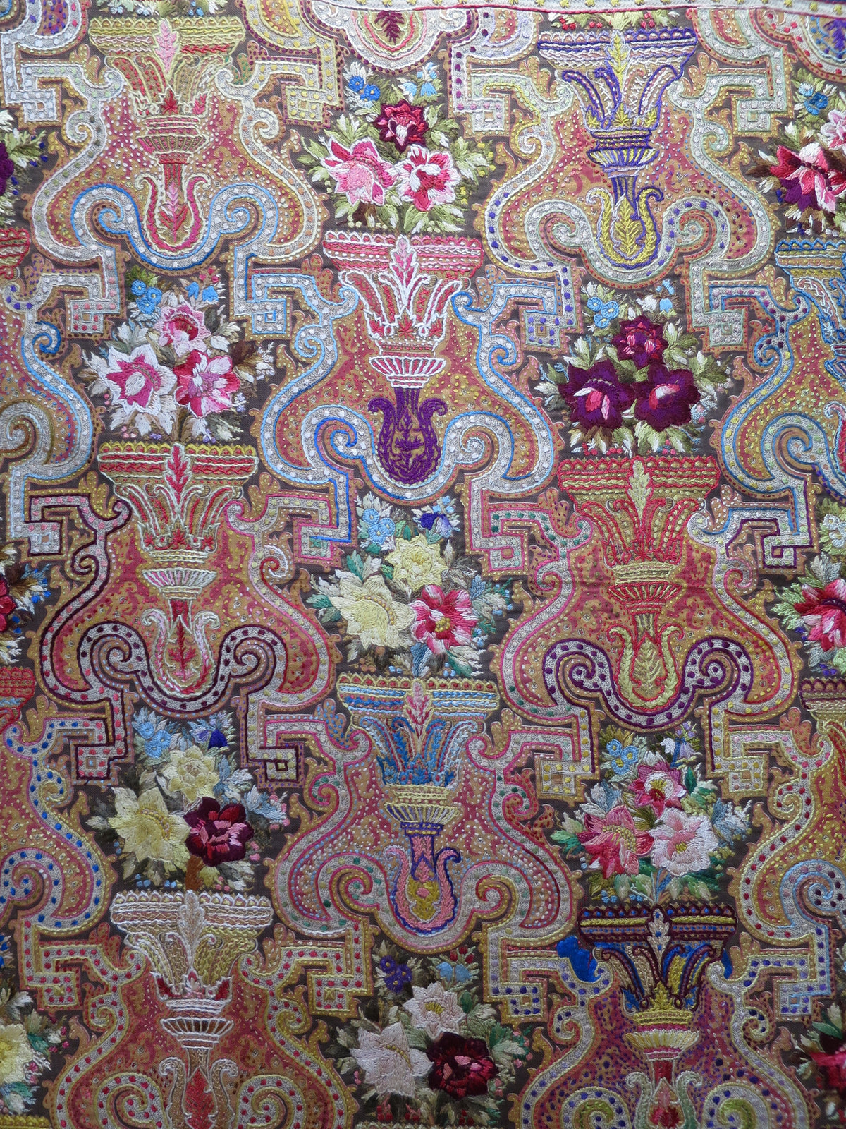 A Pristine Anglo-Indian Needle-Embroidered Rumal Panel (c. 1870–1890)