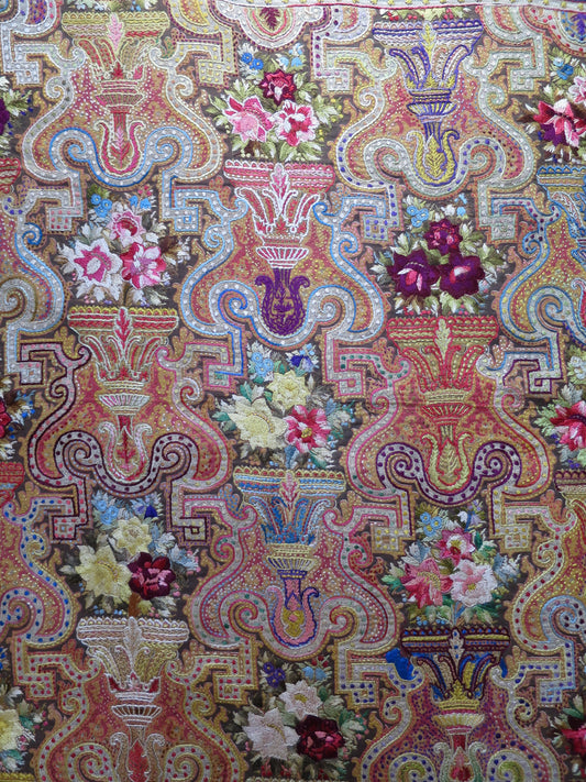 A Pristine Anglo-Indian Needle-Embroidered Rumal Panel (c. 1870–1890)