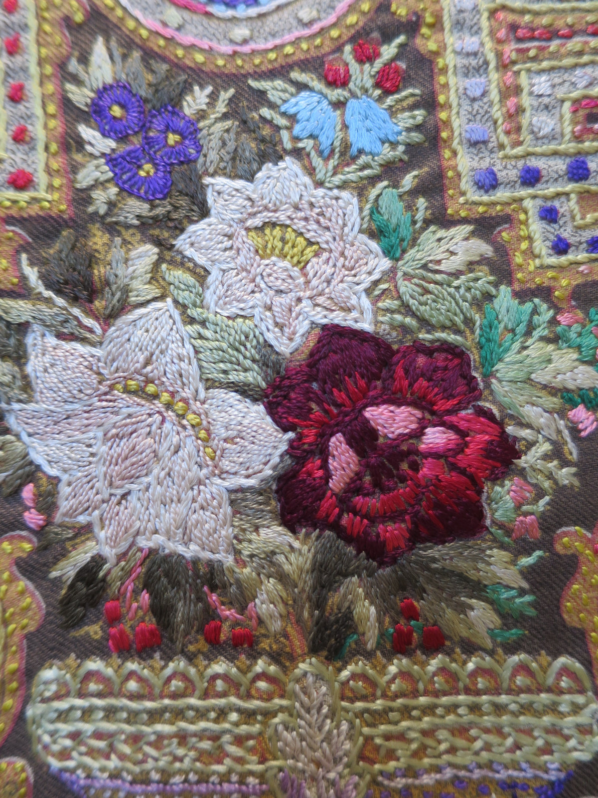 A Pristine Anglo-Indian Needle-Embroidered Rumal Panel (c. 1870–1890)