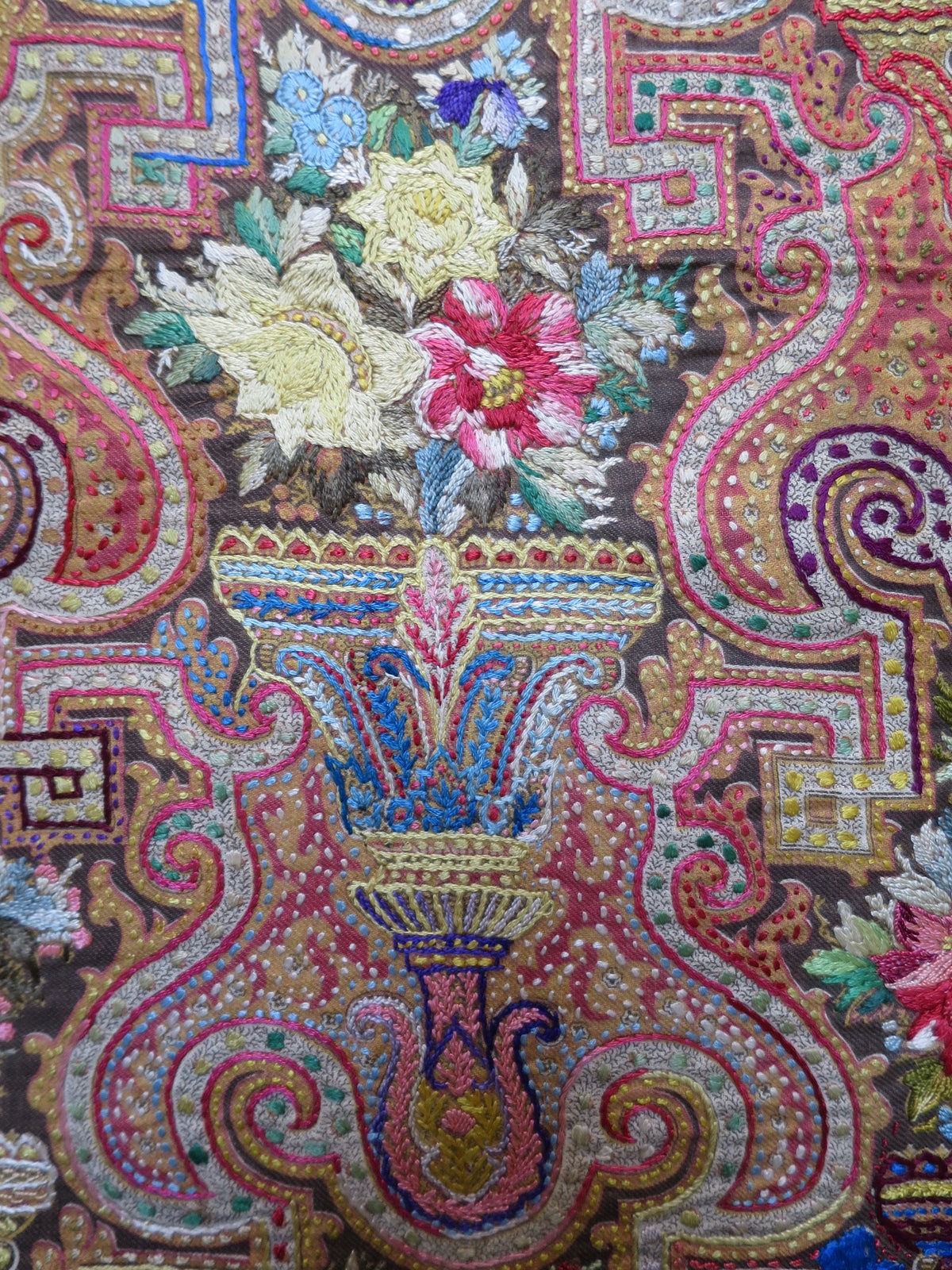 A Pristine Anglo-Indian Needle-Embroidered Rumal Panel (c. 1870–1890)