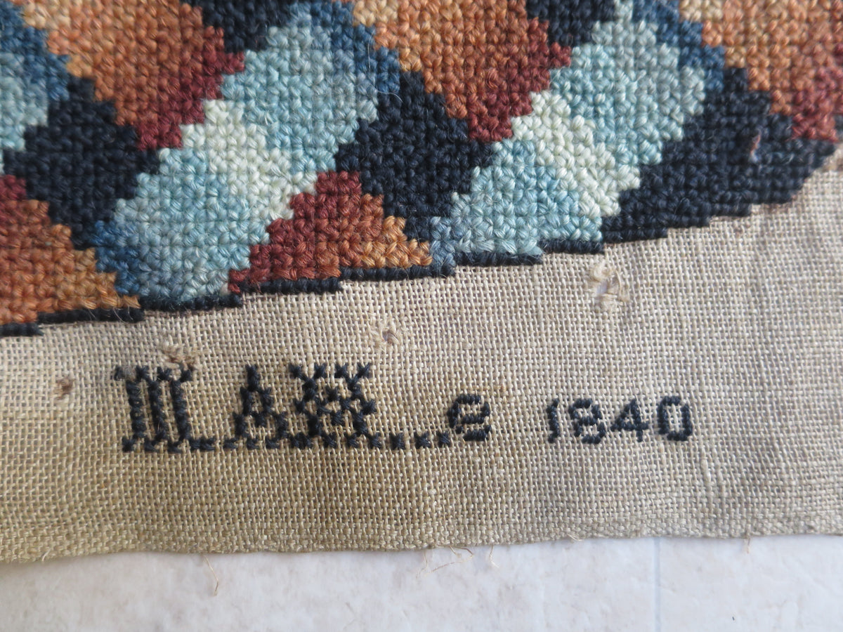 Three Dutch Wool Needlework Chair Seat Covers, Signed ‘Kyt’ and Dated 1840