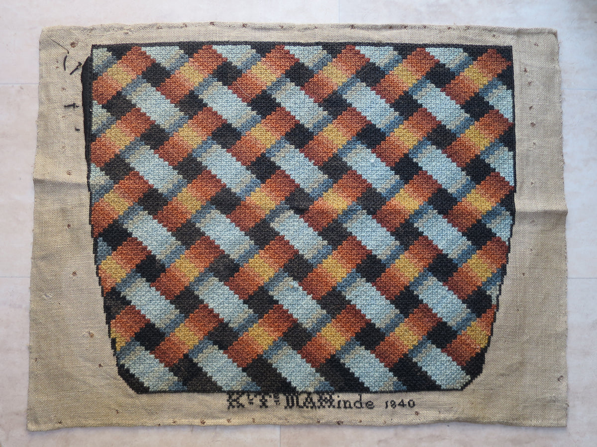 Three Dutch Wool Needlework Chair Seat Covers, Signed ‘Kyt’ and Dated 1840