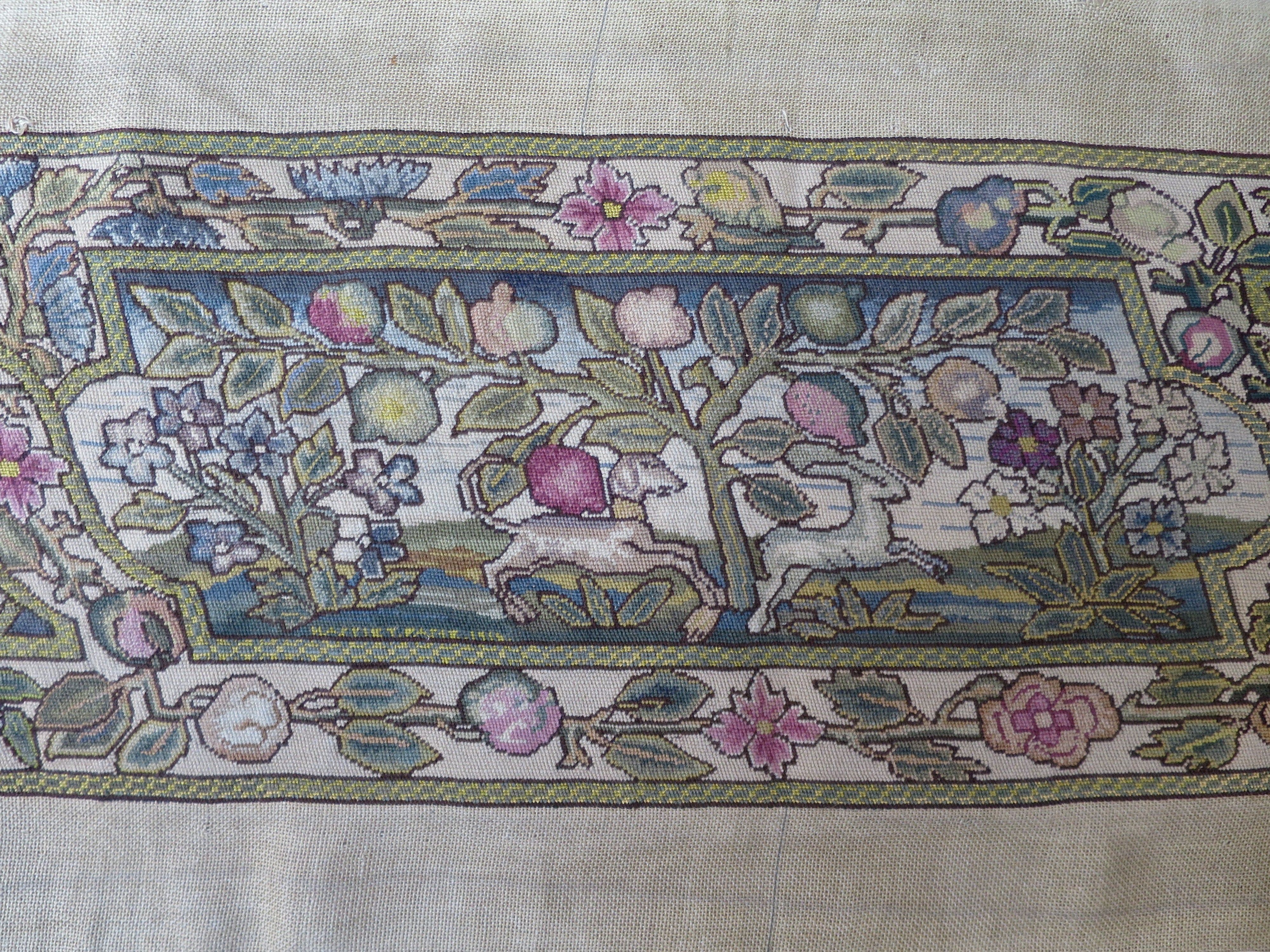 Jacobean Revival Wool Needlepoint Seat Panel, c. 1920s–1930s
